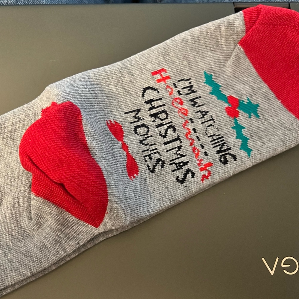 Hallmark Movies Christmas Socks Gray and Red